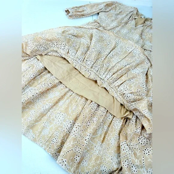 Chico's Eyelet Ruffle Neck Tiered Midi Dress Neutral - Picture 8 of 12